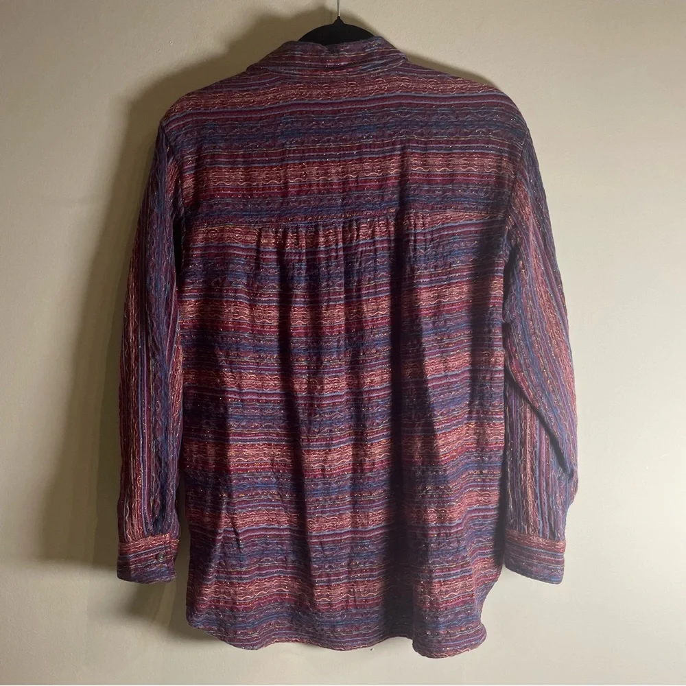 Pilcro Anthropologie Seamed Tunic Buttondown in Metallic Plum Small Wool Blend - Picture 5 of 10